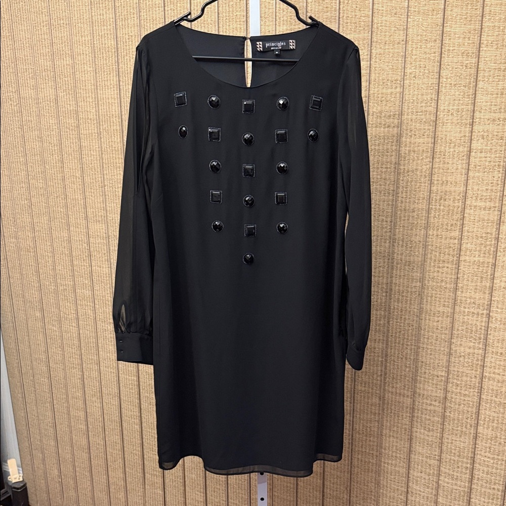 Chic Black Long Sleeve Dress with Button Accents